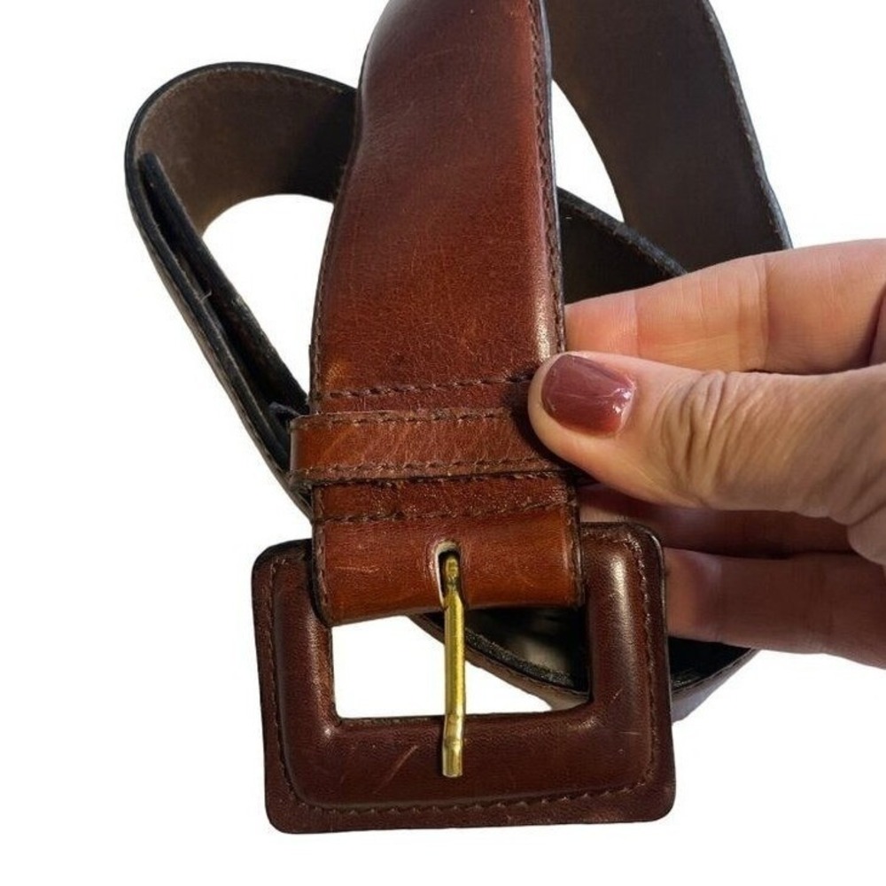Vintage Cognac Brown Leather Wideโ Waist Belt Leather Wrapped Buckle Gold Tone